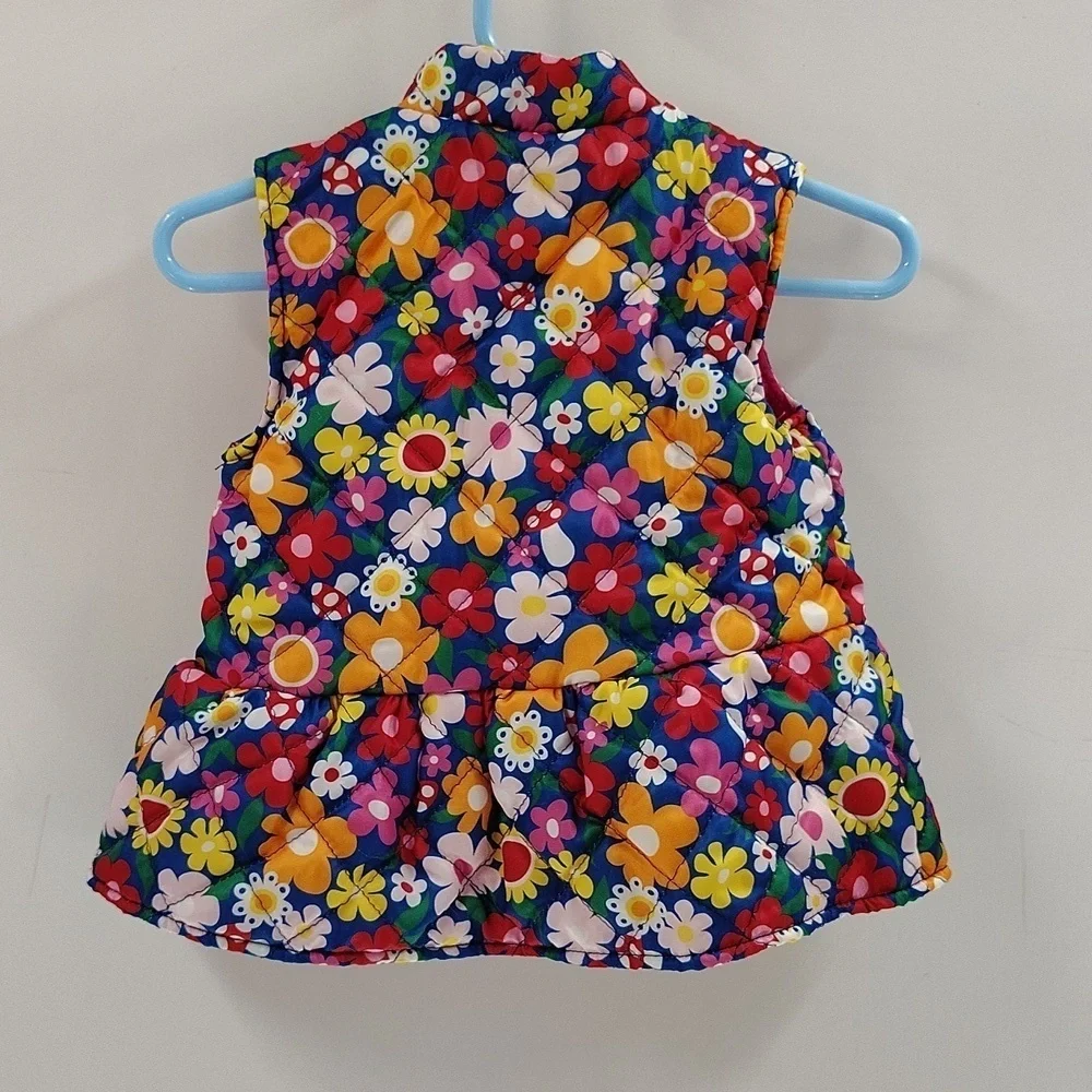 Baby Essentials Button Up Quilted Puffy Vest Multicolor Floral Print Multiples